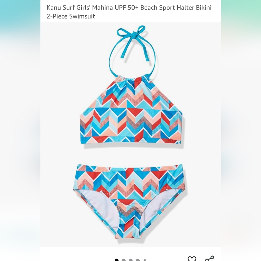 Kanu Surf Girls' Mahina UPF 50+ Beach Sport Halter Bikini Size 6